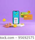 3d illustration of mobile banking concept. Smartphone and credit cards 3d render for payment transaction. 95692575
