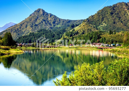 Tadami Line Autumn scenery around Shiozawa Bridge in Tadami Town along Route 252 95693277