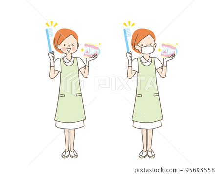 Vector illustration material of a dental assistant who teaches tooth brushing 95693558