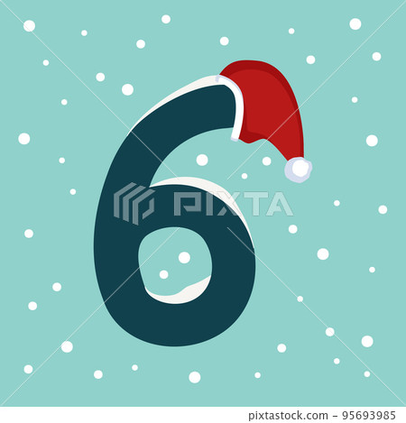 Number six with snow and red Santa Claus hat. Festive font for Christmas and New Year Number six with snow and red Santa Claus hat. Festive font for Christmas and New Year 95693985