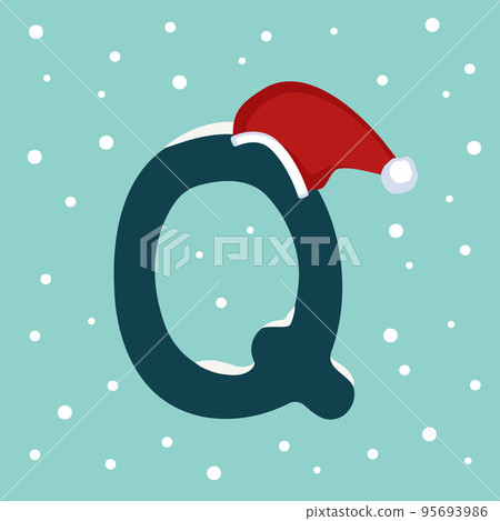 Letter Q with snow and red Santa Claus hat. Festive font for Christmas and New Year Letter Q with snow and red Santa Claus hat. Festive font for Christmas and New Year 95693986