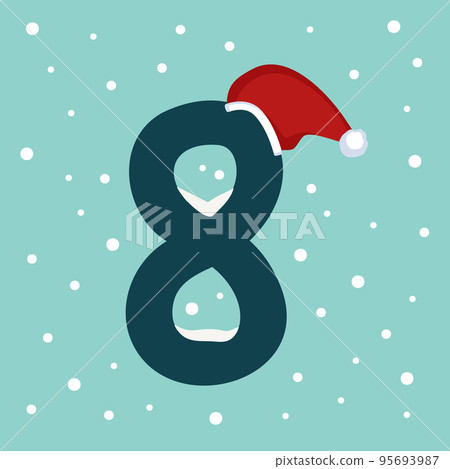 Number eight with snow and red Santa Claus hat. Festive font for Christmas and New Year Number eight with snow and red Santa Claus hat. Festive font for Christmas and New Year 95693987