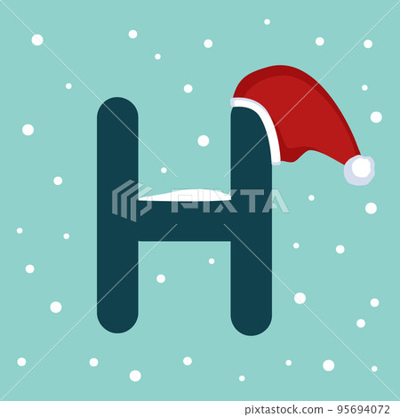 Letter H with snow and red Santa Claus hat. Festive font for Christmas and New Year 95694072