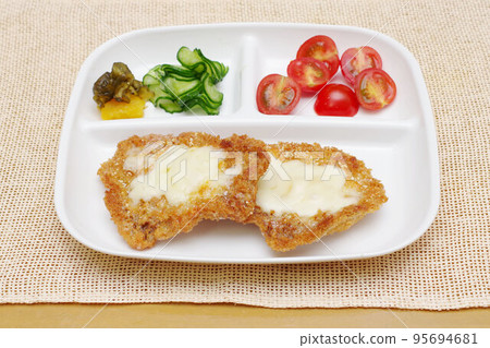 Ultra-thin pork cutlet with garnish Ultra-thin pork cutlet with garnish 95694681
