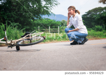 Accident of bicycle at outdoor. Accident of bicycle at outdoor. 95694829