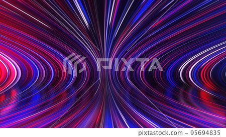 3D rendering of an abstract panoramic neon background with glowing rays 95694835