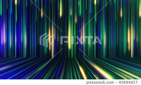 3D rendering of an abstract panoramic neon background with glowing rays 95694857