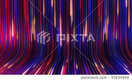 3D rendering of an abstract panoramic neon background with glowing rays 95694908