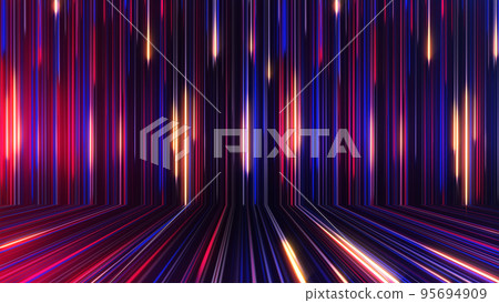 3D rendering of an abstract panoramic neon background with glowing rays 95694909