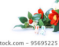 Rabbit figurine and camellia 95695225