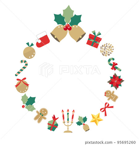 Wreath with scattered cute Christmas motifs 95695260