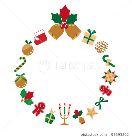 Wreath with cute Christmas motifs, golden base 95695262