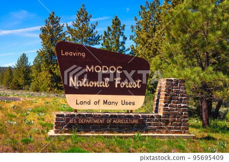 Modoc National Forest street sign located in Northeastern California. 95695409