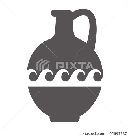 Greek vase silhouette. Ancient amphora and pot with meander pattern. Glyph illustration. Clay ceramic earthenware. Vector. 95695787