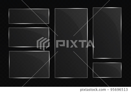 Glass plates are installed. Vector glass banners on a transparent background. Glass. Glass paintings. Color frames. 95696513