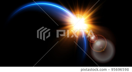 The edge of a solar eclipse on a black background, blue. Blue eclipse for product advertising, natural phenomena, horror concept and others. 95696598