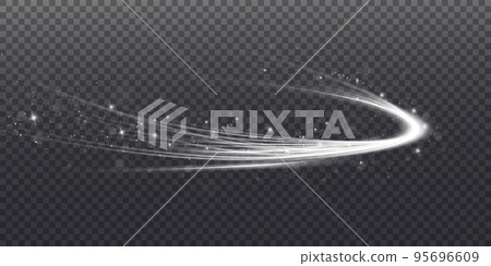 Abstract light lines of movement and speed in white. Light everyday glowing effect. semicircular wave, light trail curve swirl, car headlights, incandescent optical fiber png. 95696609