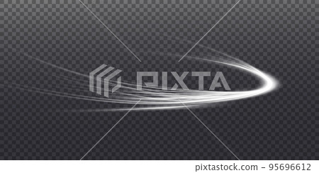 Abstract light lines of movement and speed in white. Light everyday glowing effect. semicircular wave, light trail curve swirl, car headlights, incandescent optical fiber png. 95696612
