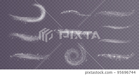 A set of closures. Winter snowstorm with snow sparkles on a transparent background, cold winter wind, cold. Christmas night, holiday illustration. A set of closures. Winter snowstorm with snow sparkles on a transparent background, cold winter wind, cold. Christmas night, holiday illustration. 95696744