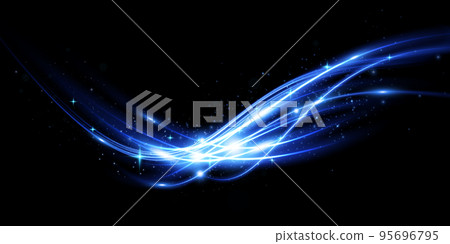 Abstract light lines of movement and speed in blue. Light everyday glowing effect. semicircular wave, light trail curve swirl, car headlights, incandescent optical fiber png. 95696795