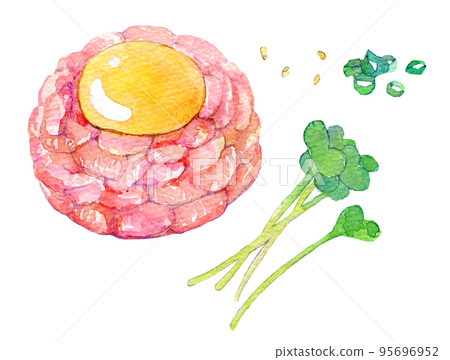 Watercolor illustration yukhoe yukhoe style food Watercolor illustration yukhoe yukhoe style food 95696952