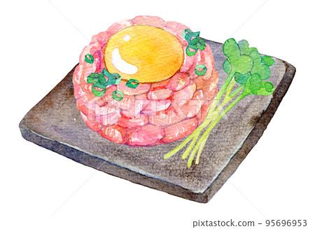 水彩插圖 yukhoe yukhoe 風格的食物 水彩插圖 yukhoe yukhoe 風格的食物 95696953