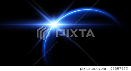 The edge of a solar eclipse on a black background, blue. Blue eclipse for product advertising, natural phenomena, horror concept and others. 95697355