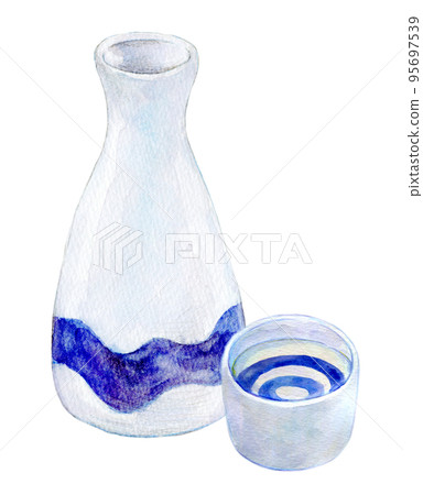 Watercolor illustration sake bottle sake ginjo Watercolor illustration sake bottle sake ginjo 95697539