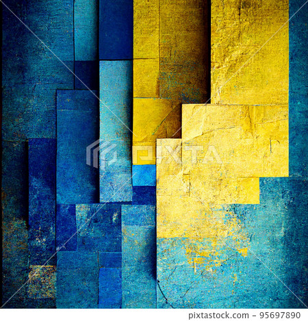 Abstract painting on blue and yellow watercolor painting background. Ukrainian colors. 95697890