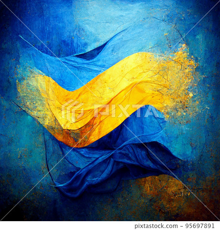 Abstract painting on blue and yellow watercolor painting background. Ukrainian colors. Abstract painting on blue and yellow watercolor painting background. Ukrainian colors. 95697891