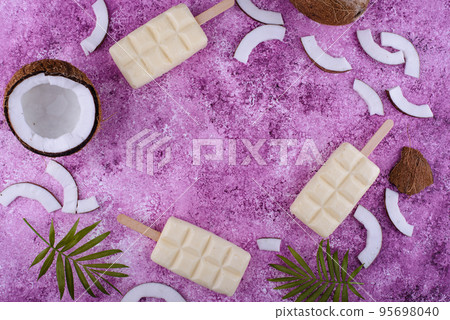Healthy coconut ice cream popsicles 95698040