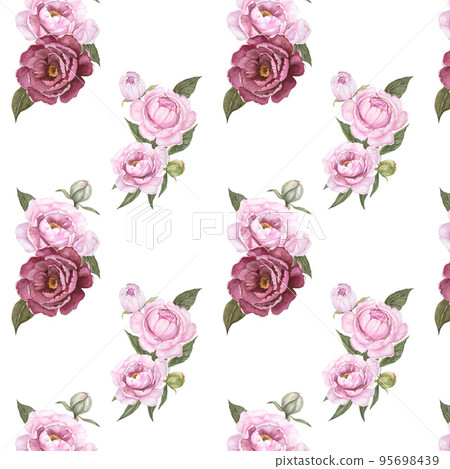 Watercolor Seamless Pattern With Pink Peony Flowers Stock Floral