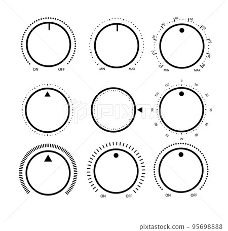 Adjustment dial. Rotary dials with round scale volume level knob and round controller Adjustment dial. Rotary dials with round scale volume level knob and round controller 95698888