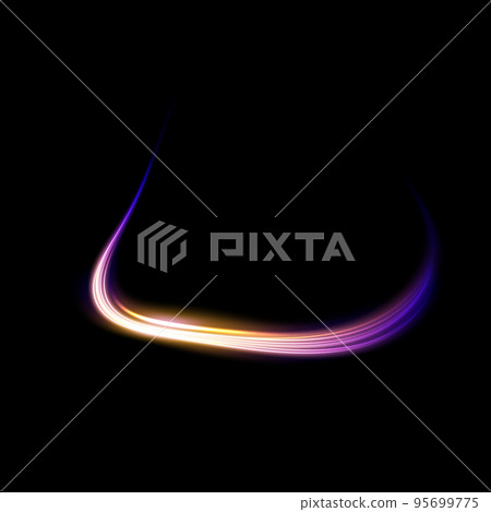 Abstract light lines of movement and speed with white color glitters. Light everyday glowing effect. semicircular wave, light trail curve swirl, car headlights, incandescent optical fiber png. 95699775
