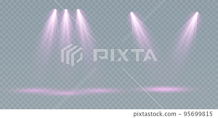 Set of vector spotlights. various forms of light, purple color. stage projector. Stage background, American spotlight. Light effects. Previous illustration. Set of vector spotlights. various forms of light, purple color. stage projector. Stage background, American spotlight. Light effects. Previous illustration. 95699815