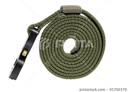 Green mens nylon fastening belt isolated on white background. Green mens nylon fastening belt isolated on white background. 95700370