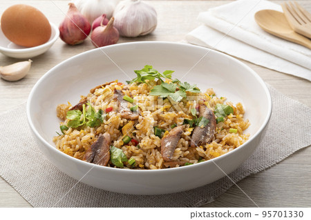 Fried Rice with Canned Mackerel Fish.Thai style easy cooking food 95701330