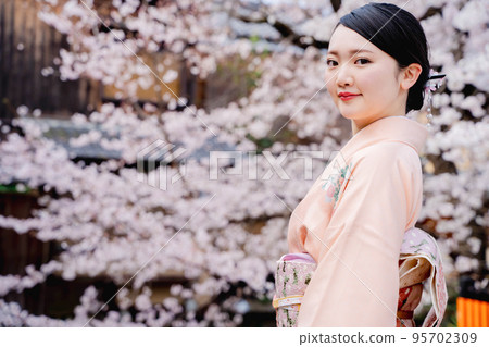 Kimono woman and cherry blossoms Kyoto Kimono woman and cherry blossoms Kyoto 95702309