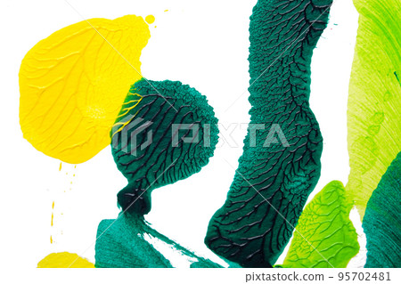green yellow and brown abstract acrylic painting color texture on white paper background by using rorschach inkblot method 95702481