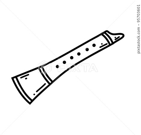 Doodle flute, pipe. Vector sketch illustration of musical instrument, black outline art for web design, icon, print, coloring page 95703601