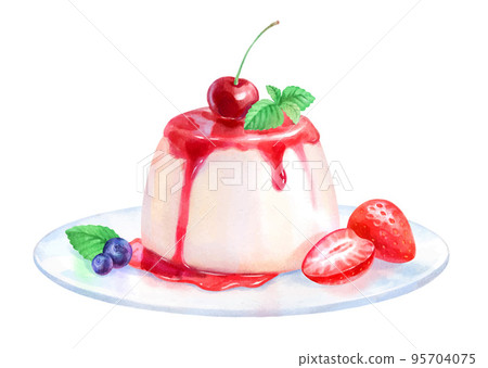 Watercolor illustration of Panna Cotta dessert 95704075