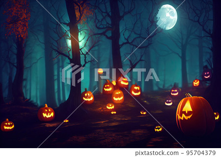 Halloween scene on orange background 95704379