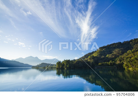 The scenery of Sun Moon Lake in the morning, it's a famous attraction in Nantou, Taiwan. The scenery of Sun Moon Lake in the morning, it's a famous attraction in Nantou, Taiwan. 95704806