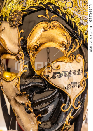 Gold White and Black Venice Carnival Mask With Music Notes Gold White and Black Venice Carnival Mask With Music Notes 95704966