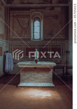 Altar of a small stone church in Tuscany Altar of a small stone church in Tuscany 95705015