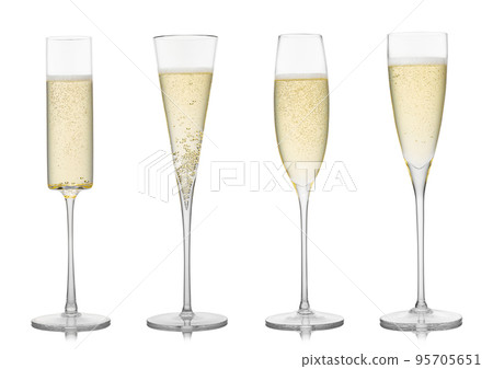 Various luxury crystal handmade champagne glasses on white. 95705651