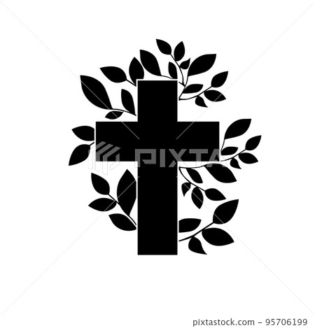Black religious cross with a sprig. Vector illustration Black religious cross with a sprig. Vector illustration 95706199