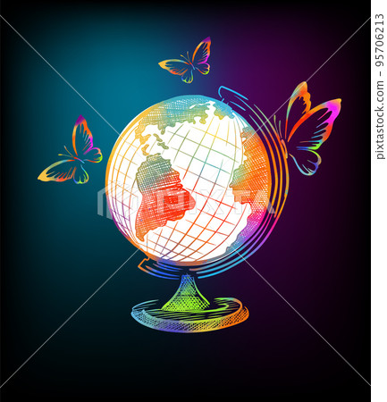 Colorful abstract world symbol. Globe colored with butterflies. Vector illustration Colorful abstract world symbol. Globe colored with butterflies. Vector illustration 95706213