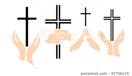 Set of religious cross in hands. Vector illustration 95706228