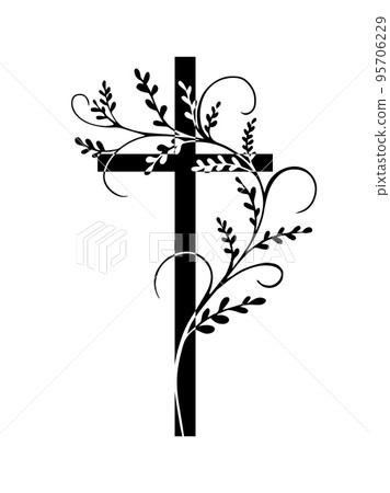 Black religious cross with a sprig. Vector illustration Black religious cross with a sprig. Vector illustration 95706229